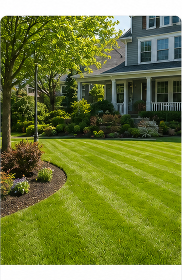 Freshly mowed lawn with visible striping and crisp edges